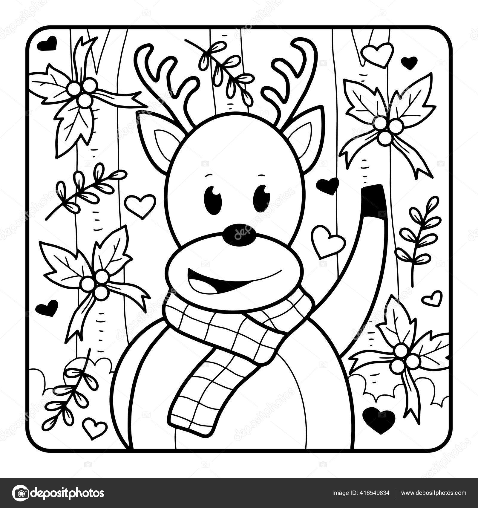 Christmas coloring page kids download cute adorable christmas coloring page stock illustration by miketoonstudio