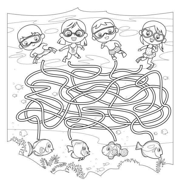 Black and white maze diving stock illustration