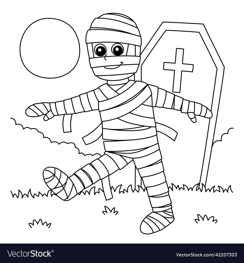 Mummy halloween coloring page for kids royalty free vector
