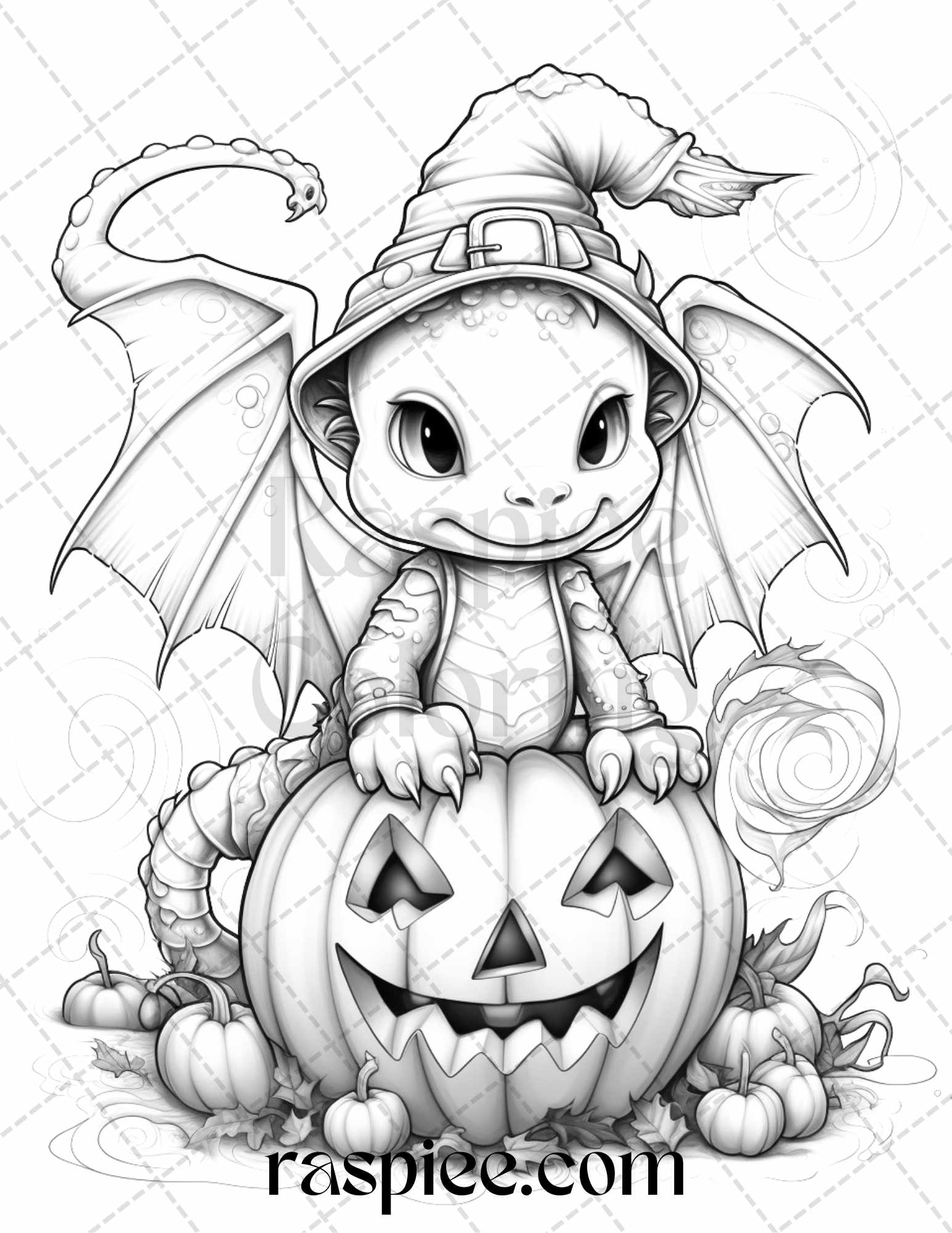 Cute pumpkin dragons graycale coloring pages for adults and kids p â coloring