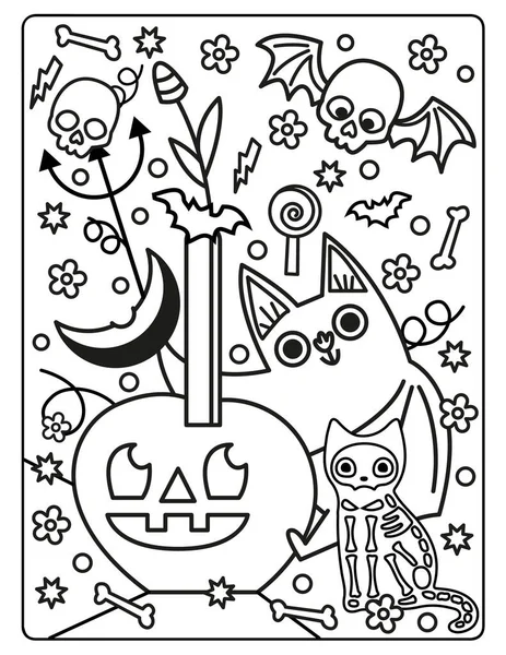 Halloween coloring page kids download cute adorable halloween coloring page stock illustration by miketoonstudio