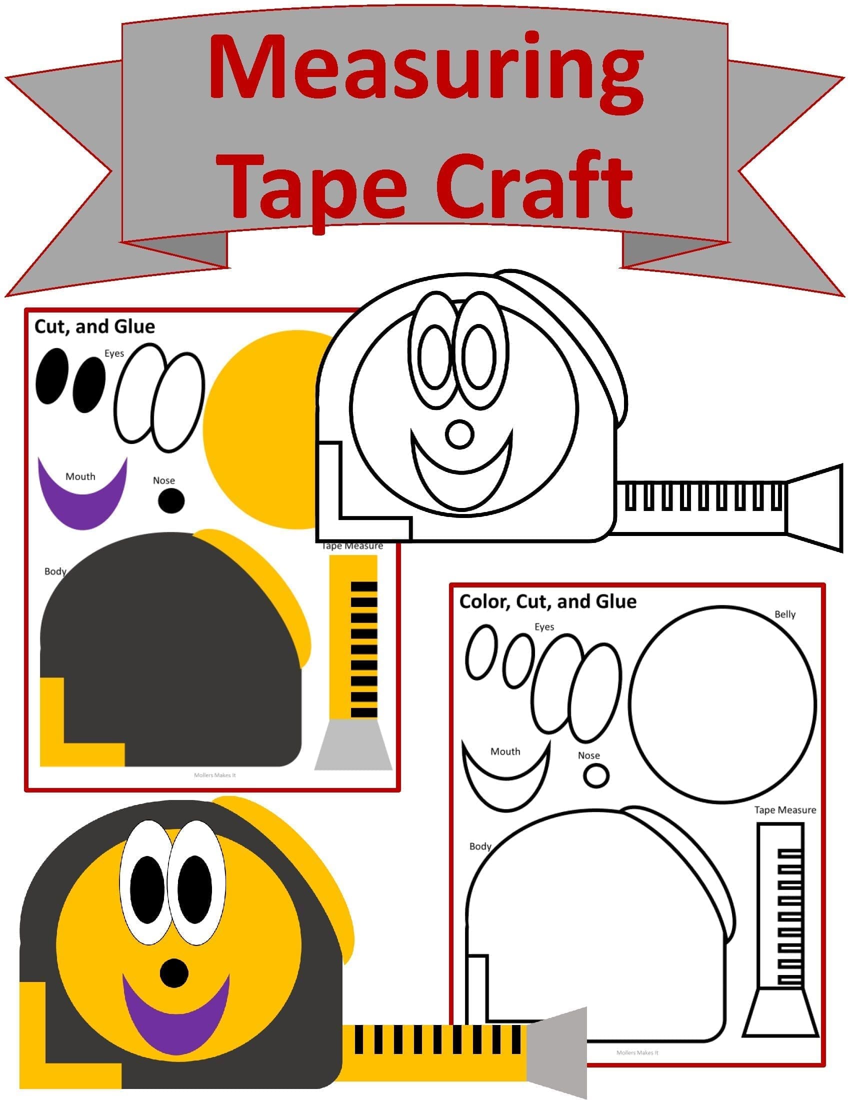 Measuring tape tool paper craft template cut and glue