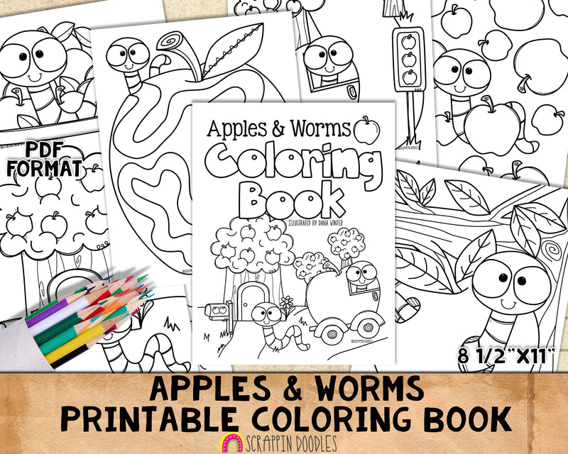 Apples and worms coloring book