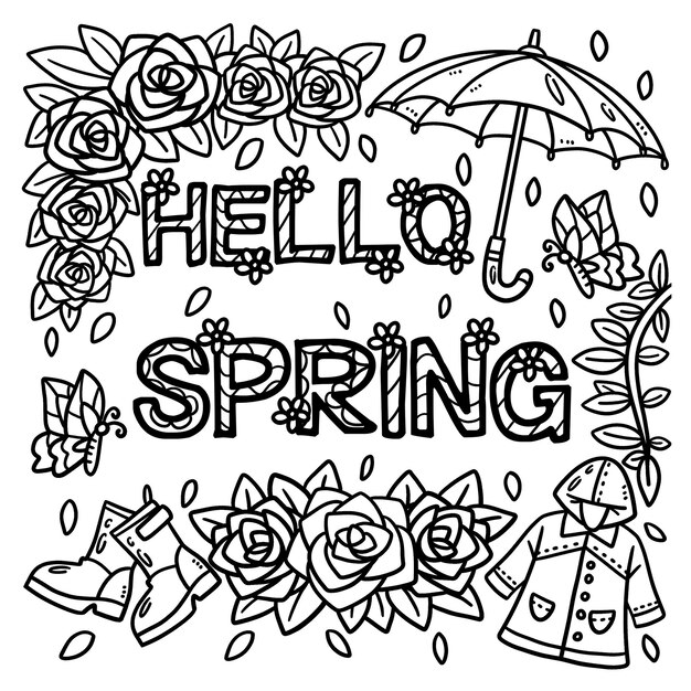 Premium vector hello spring coloring page for kids