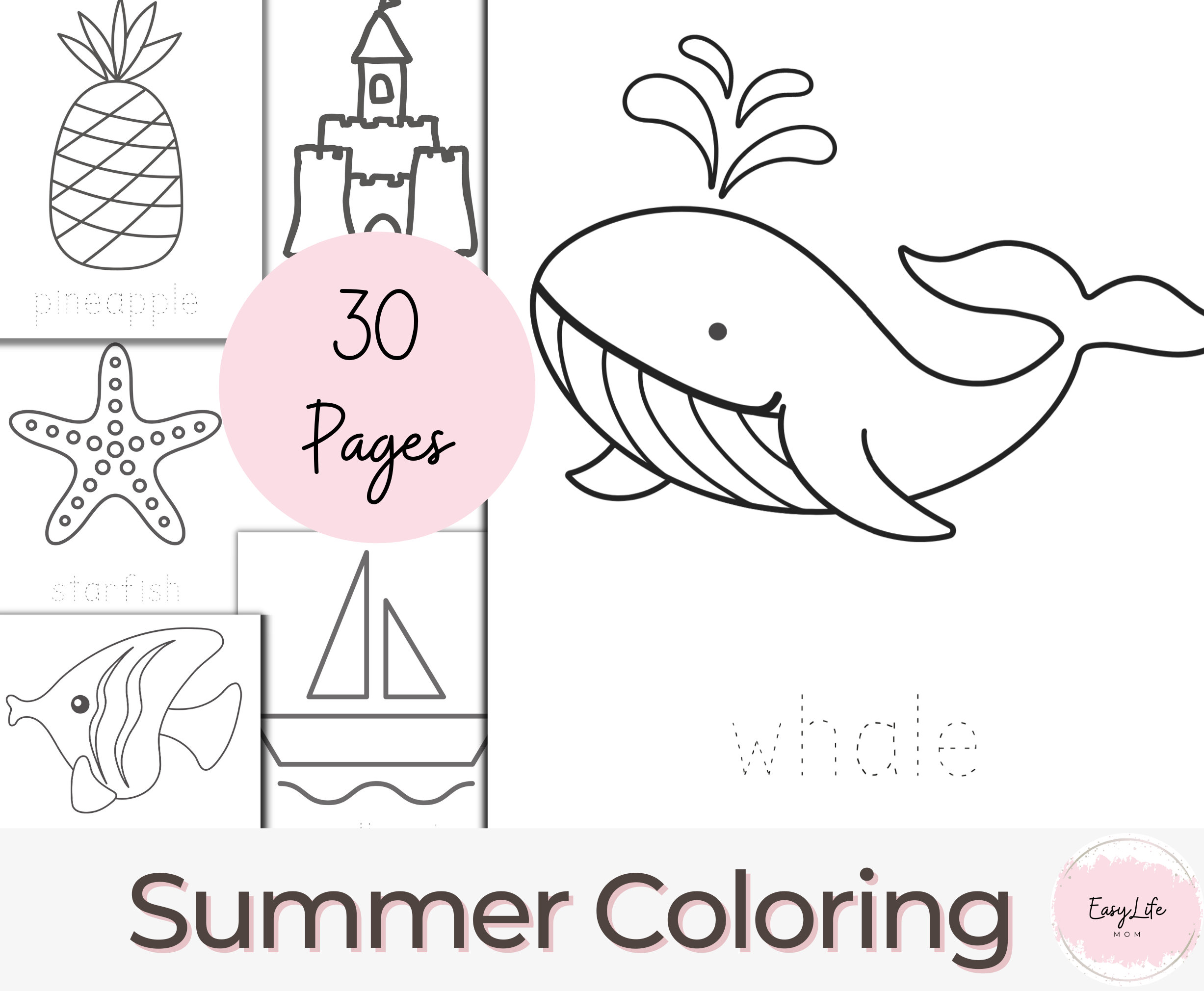 Summer coloring pages printable simple coloring pages preschool coloring summer activities summer coloring kids coloring book instant download