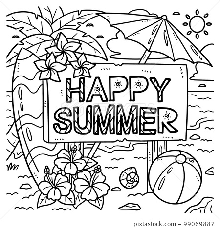 Happy summer coloring page for kids