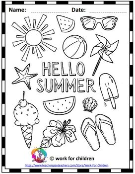 Printable summer coloring pages for kids by work for children tpt