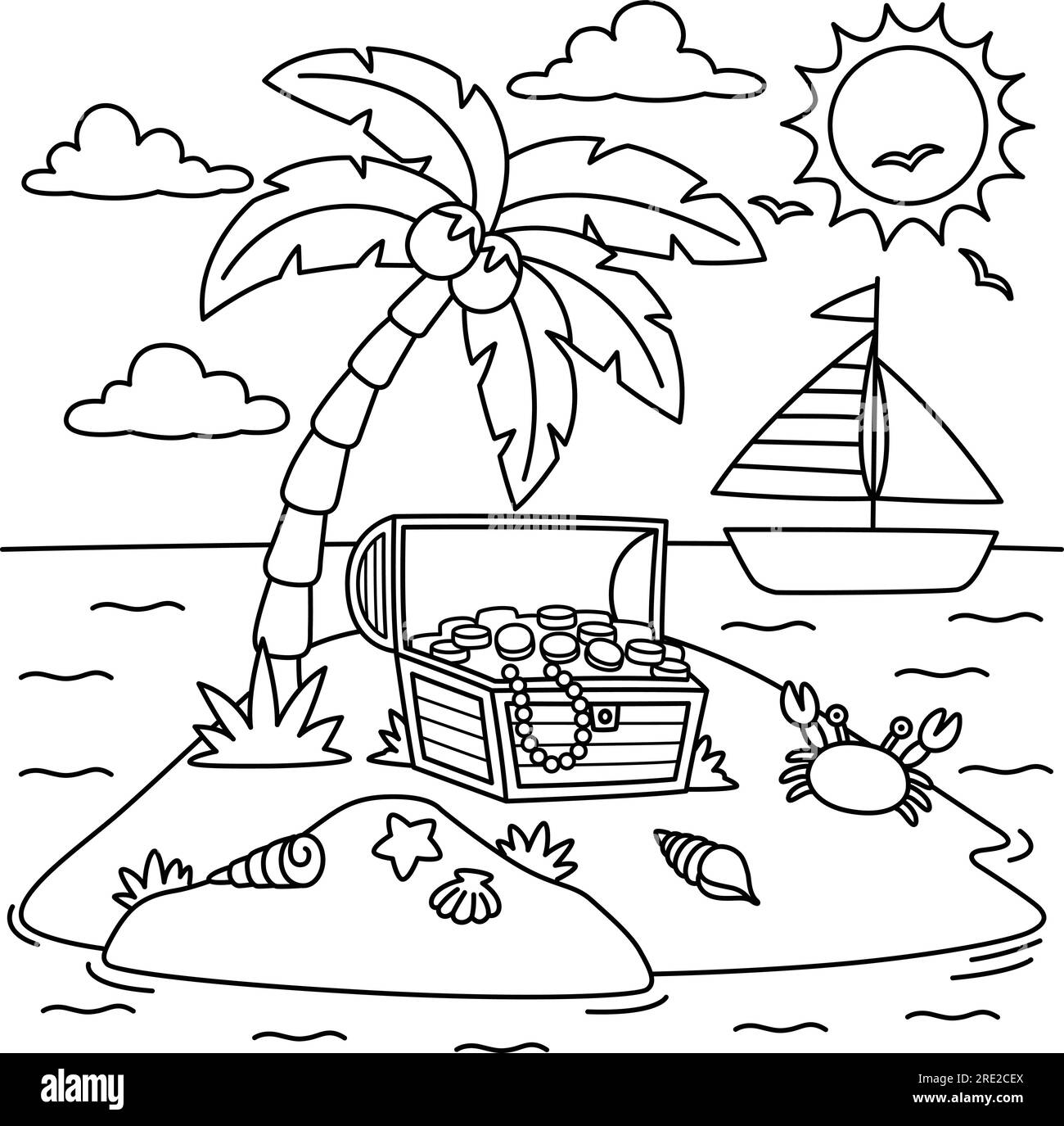 Island summer coloring page for kids stock vector image art