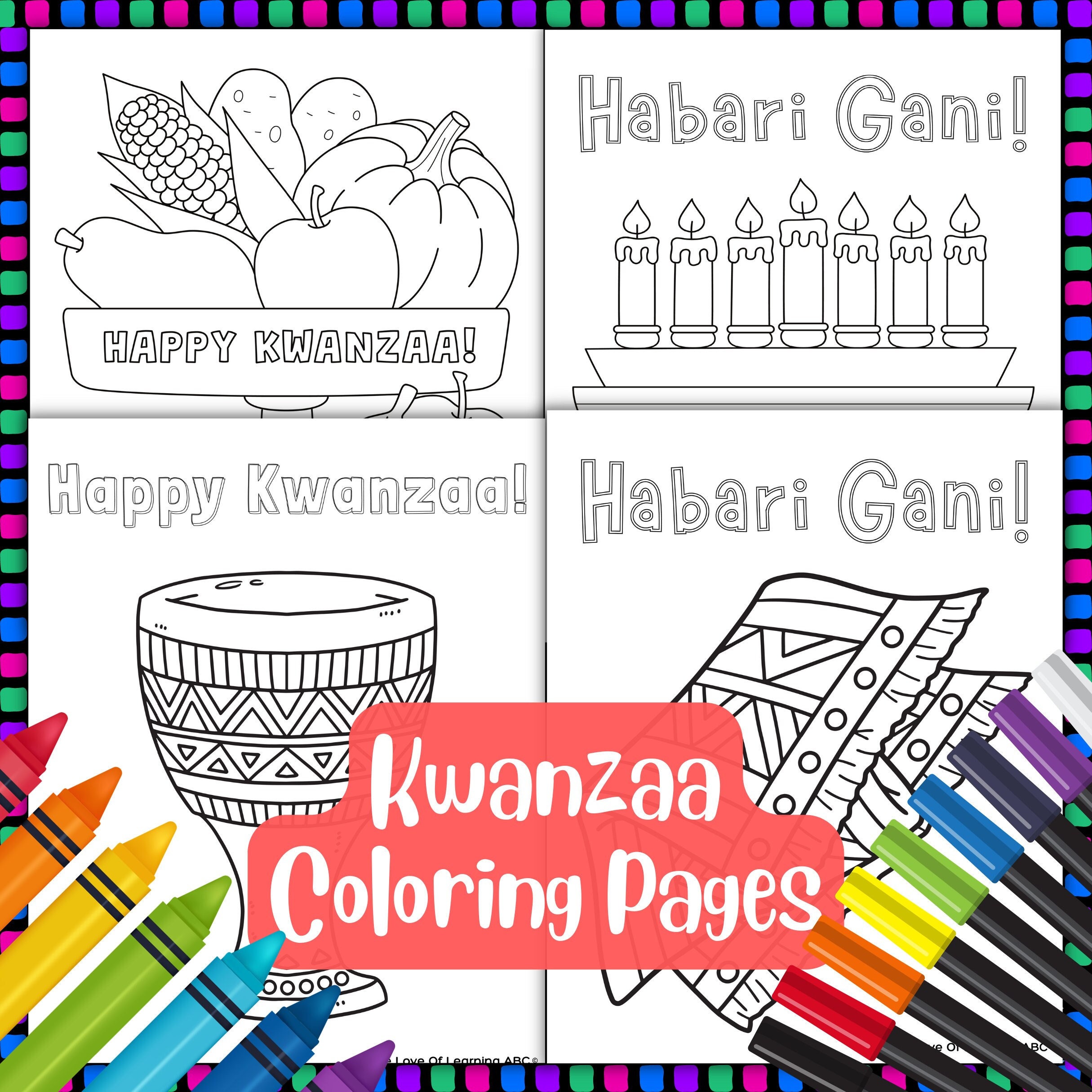 Kwanzaa coloring colouring pages printable worksheets pages pdf africa celebration kinara unity cup candle holder mishumaa saba mat instant download