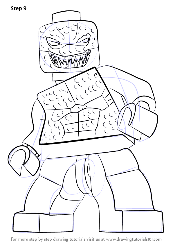 How to draw lego killer croc lego step by step