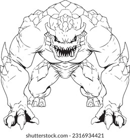 Raster illustration angry monster outlined stock illustration