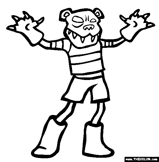 Halloween evil bear costue online coloring page