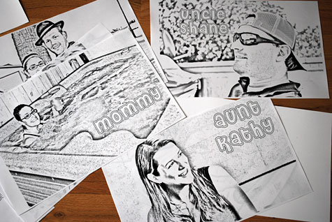 Family coloring book from photos