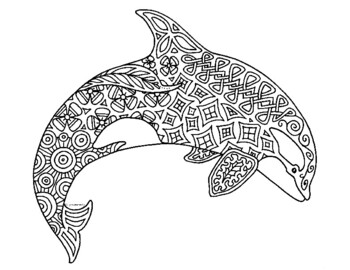 Orca killer whale zentangle coloring page by pamela kennedy tpt