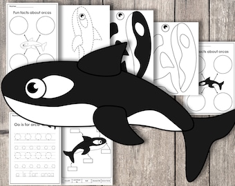 Orca craft killer whale craft ocean animal fine motor practice cutting practice beginning scissors practice homeschool printables download now