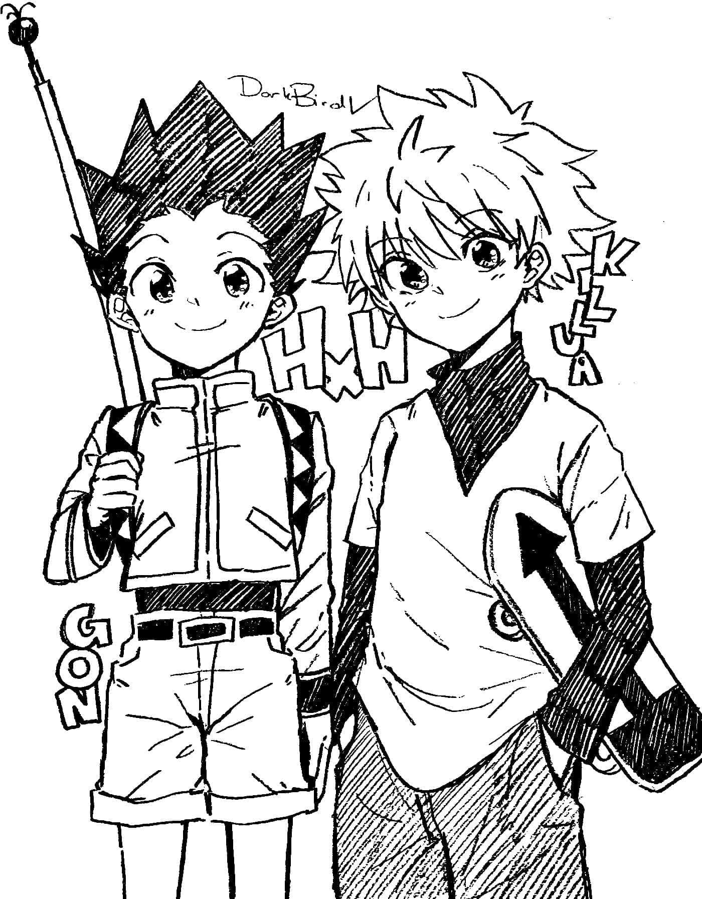 Cute gon and killua coloring page