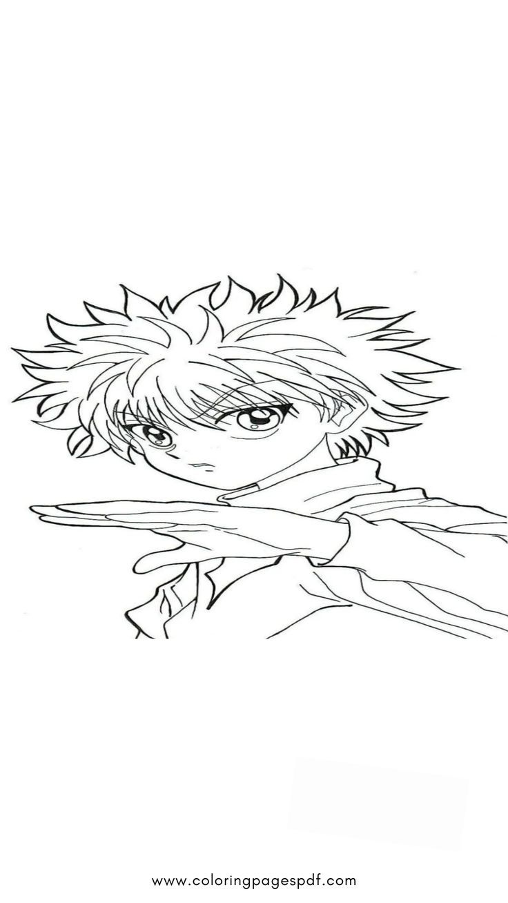 Anime coloring page of killua zoldyck hunterxhunter coloring pages printable coloring book adult coloring pages