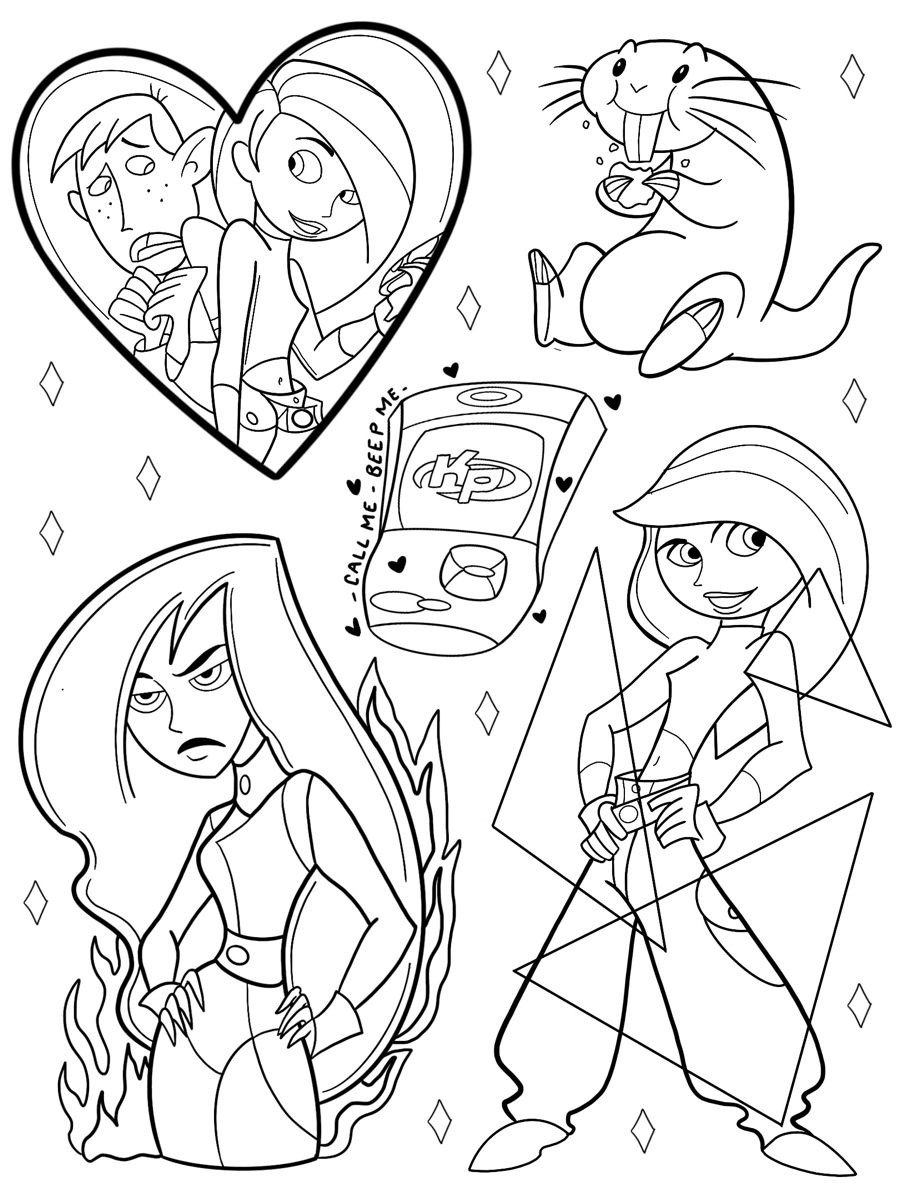 Kim possible cat kingston tattoo coloring book art cool coloring pages cartoon coloring pages