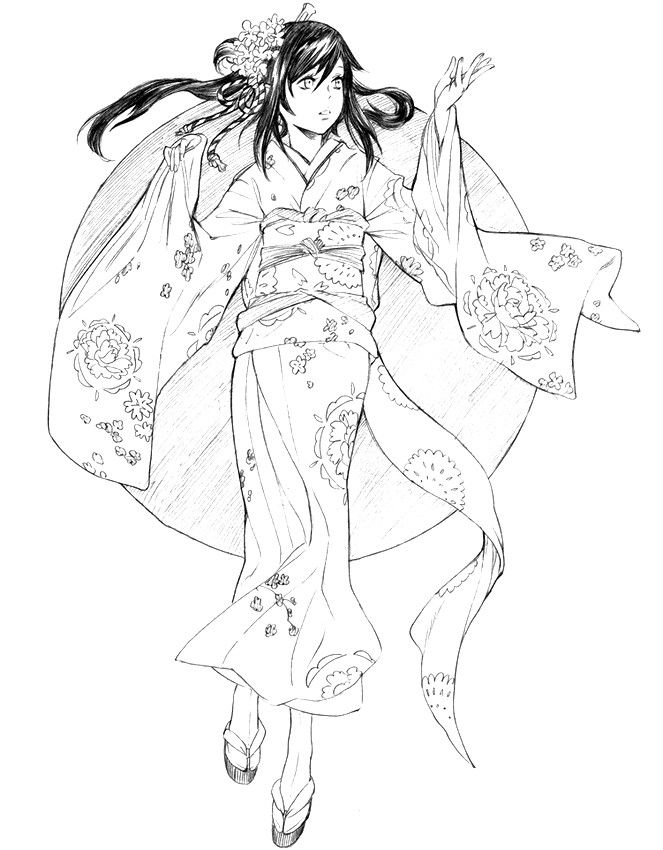 Kimono japanese drawings adult coloring pages coloring pages