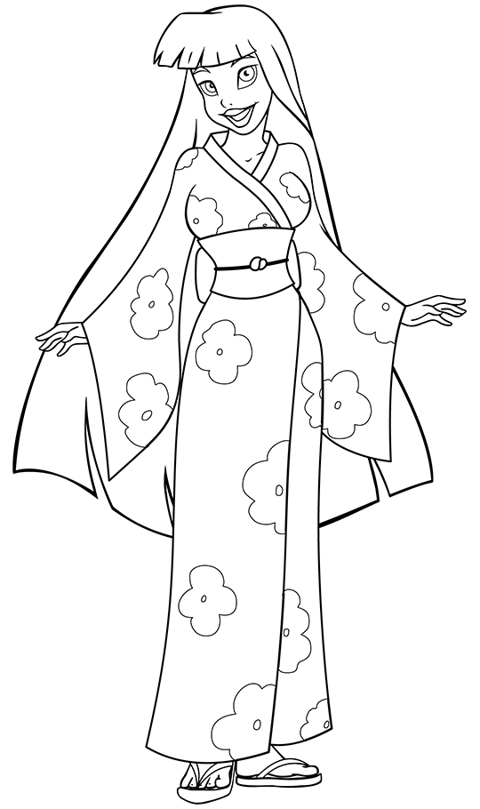 Woman in kimono coloring page