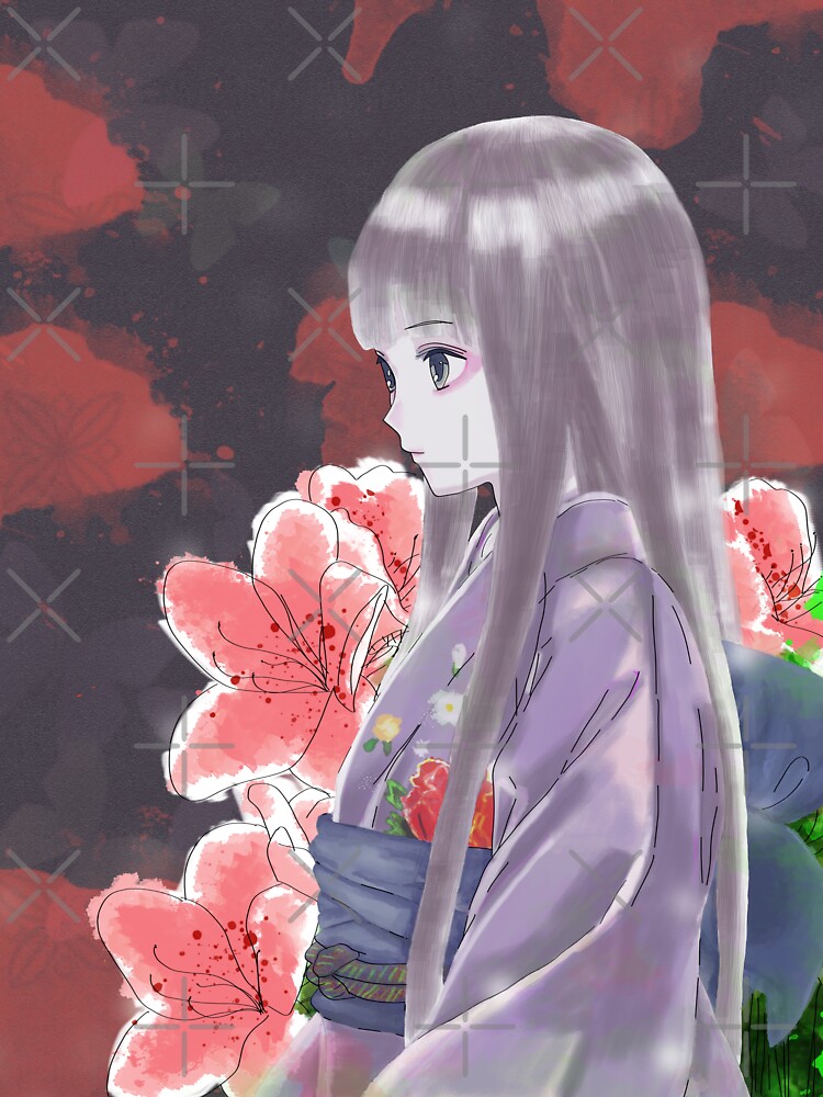 Girl in kimono low key anime japanese floral aesthetics sticker for sale by koalaslifestyle