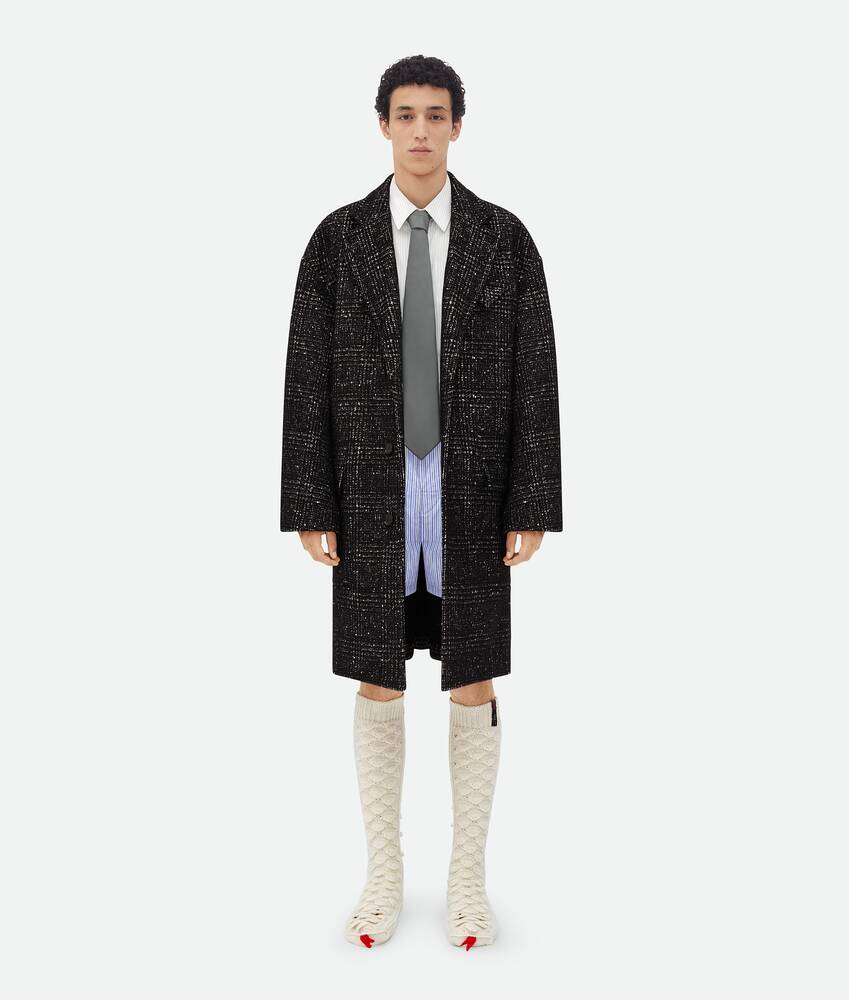 Bottega veneta mens wool checked alpaca kimono coat in blackwhite shop online now