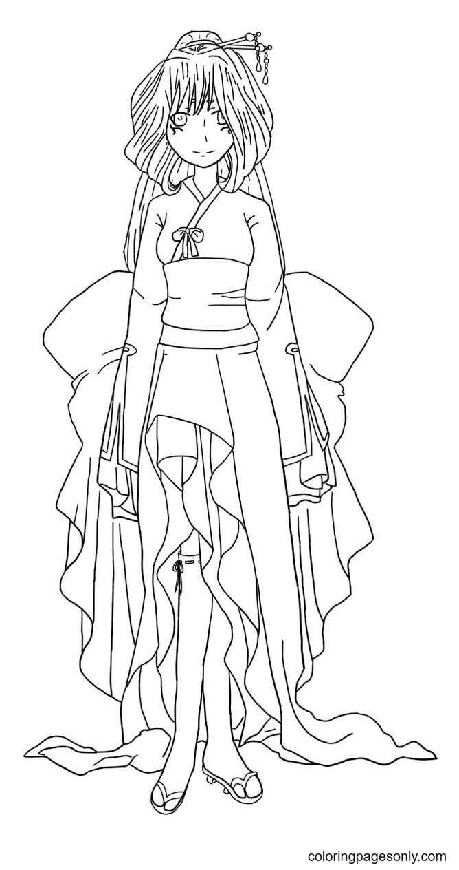 Long hair anime girl coloring pages printable for free download