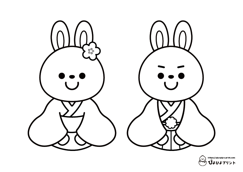 New year coloring pageãrabbits greeting in kimono ããããããªãã