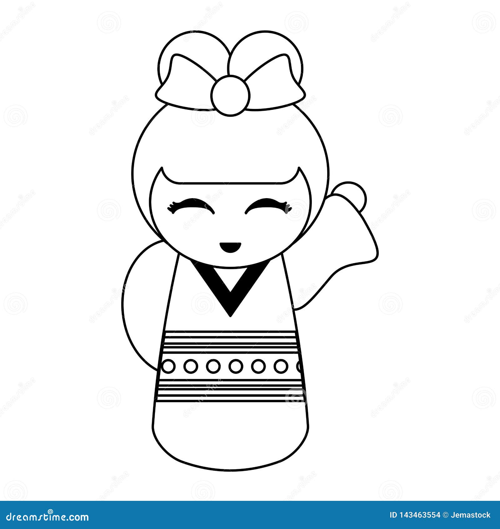 Cute japanese girl with kimono black and white stock vector