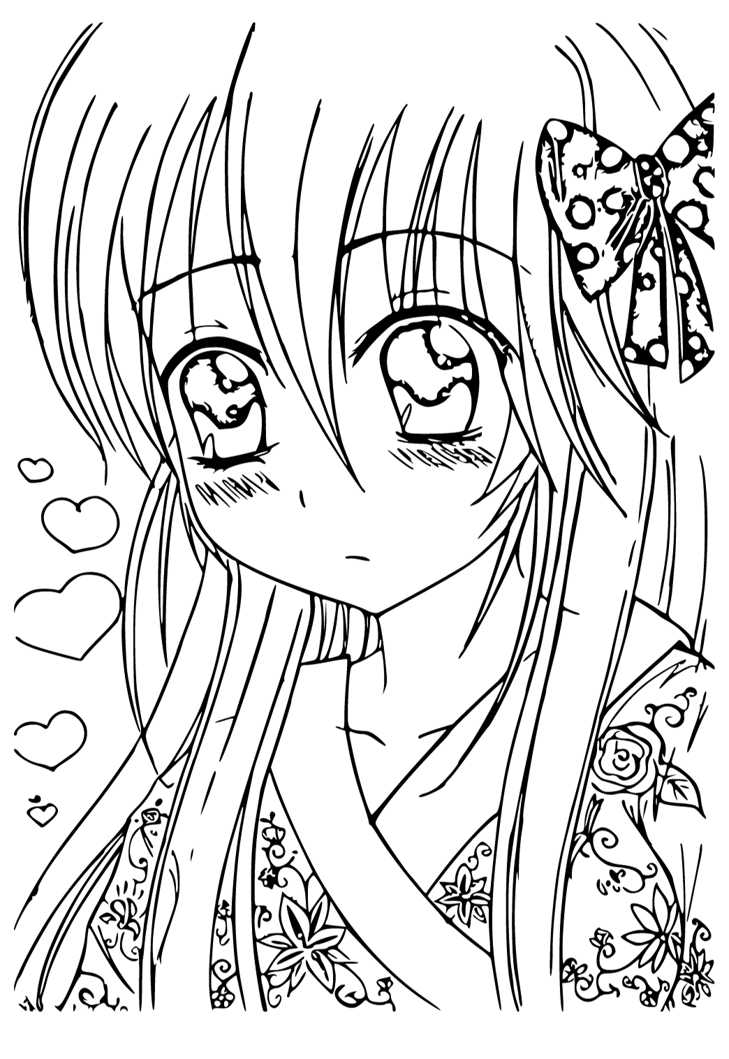 Free printable cute kawaii kimono coloring page sheet and picture for adults and kids girls and boys