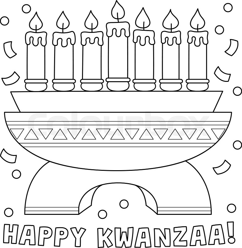 Happy kwanzaa kinara coloring page for kids stock vector