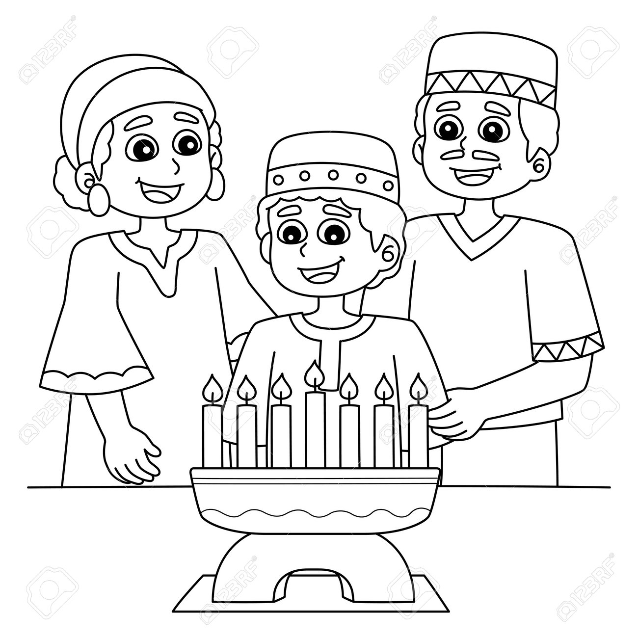 Kwanzaa family and kinara coloring page for kids royalty free svg cliparts vectors and stock illustration image