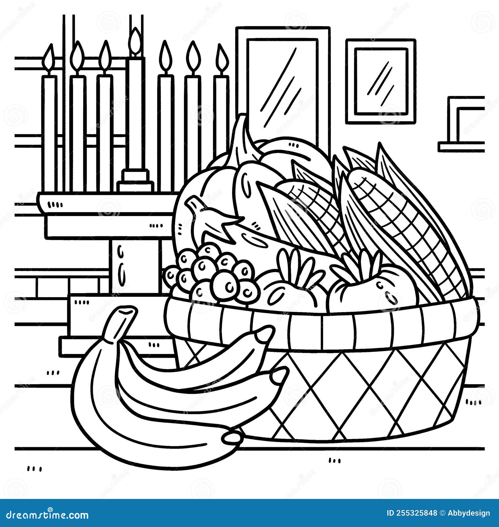 Kwanzaa mazao and kinara coloring page for kids stock vector