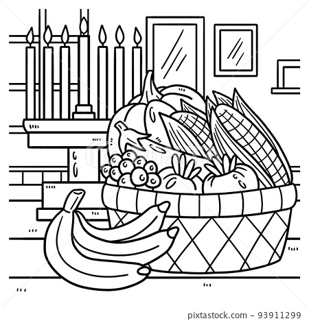 Kwanzaa mazao and kinara coloring page for kids