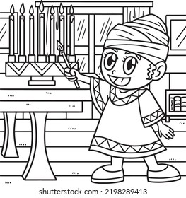 Kwanzaa child lighting kinara coloring page stock vector royalty free