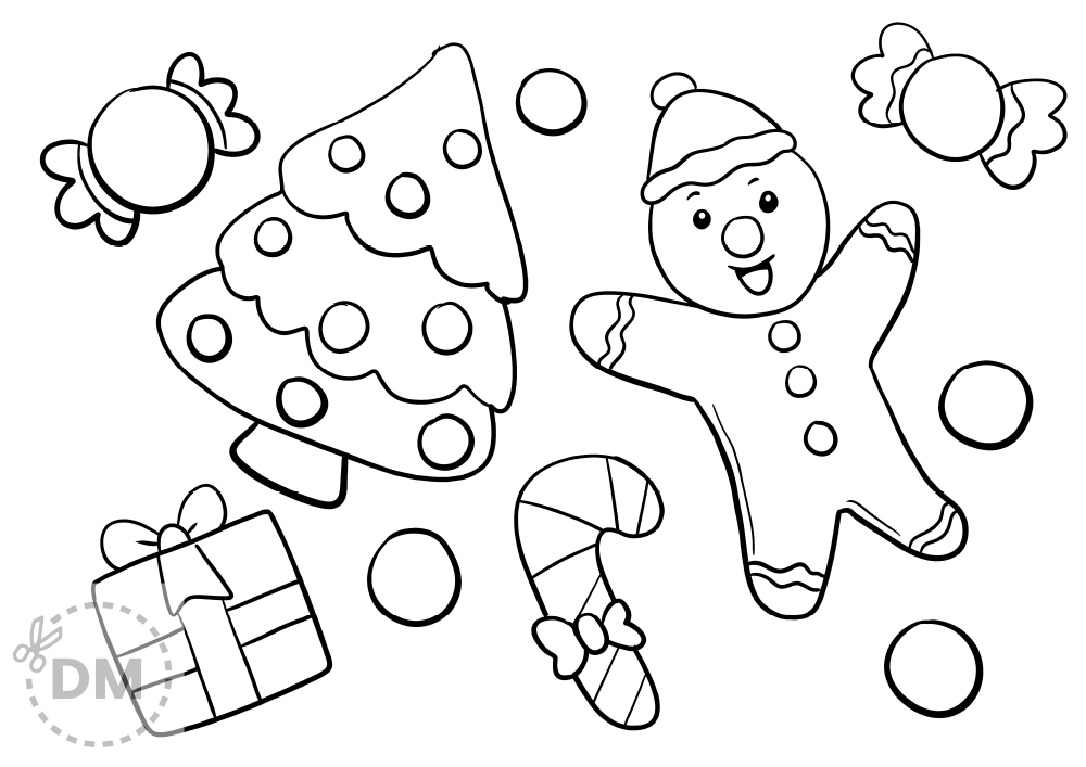 Gingerbread christmas coloring page for kids