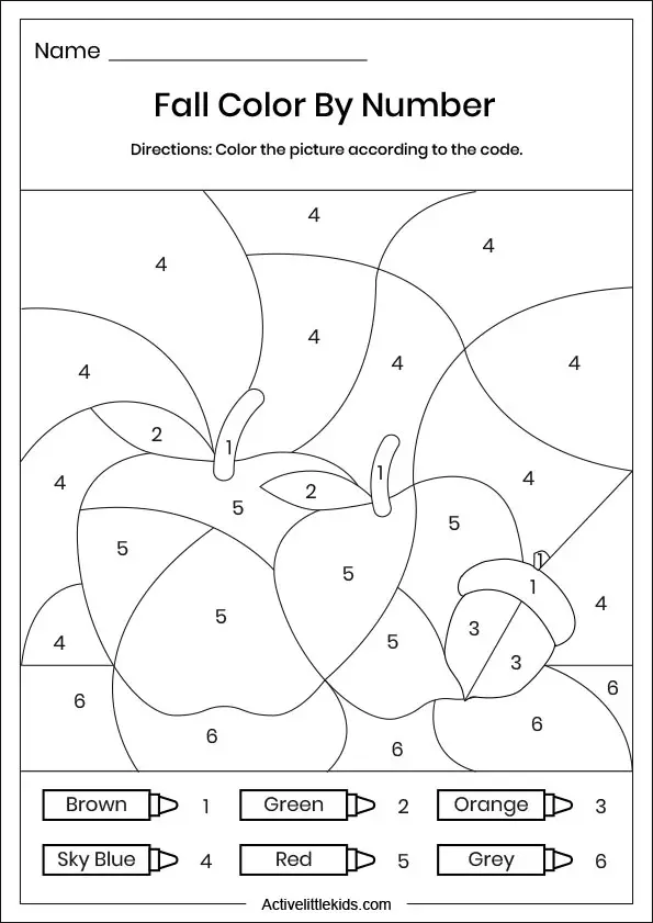 Fall color by number worksheets