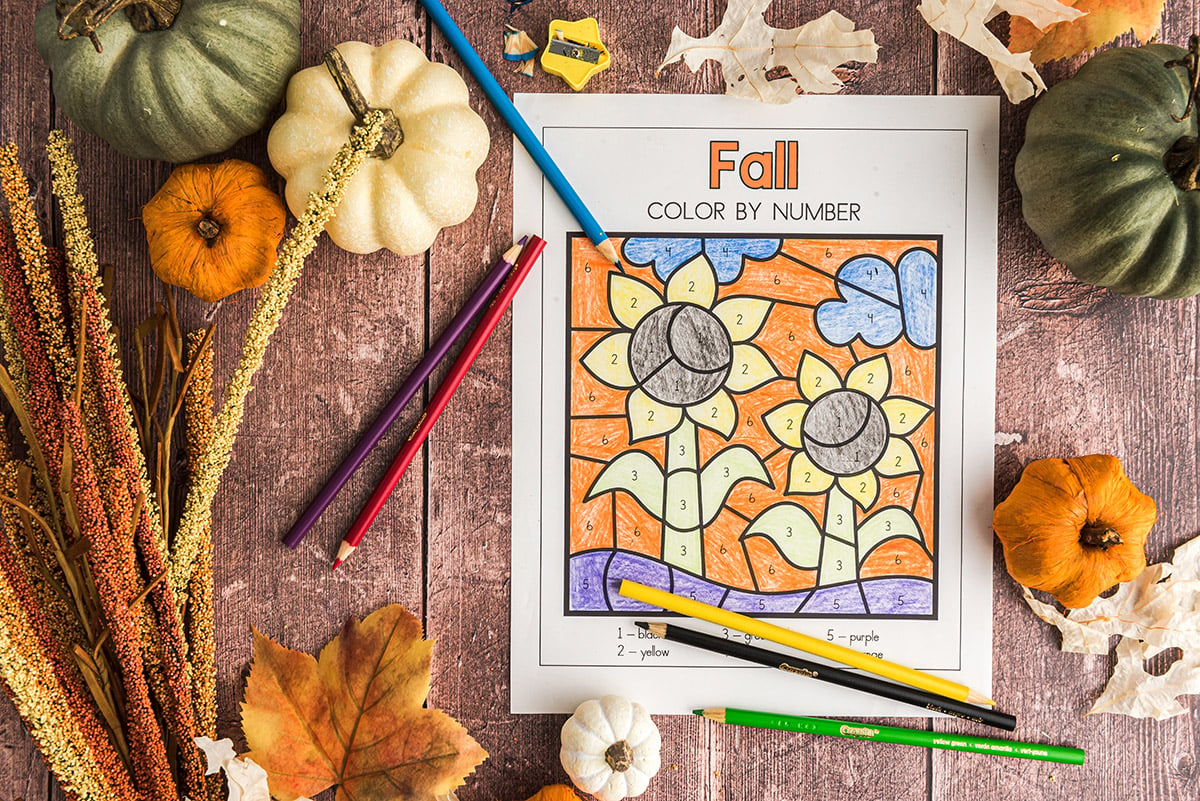 Fall color by number free printables