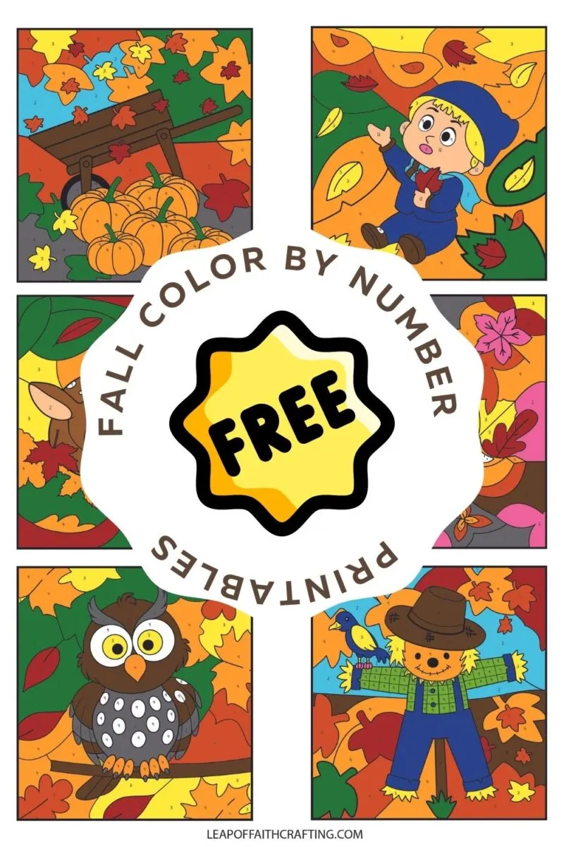 Free fall color by number printables sheets