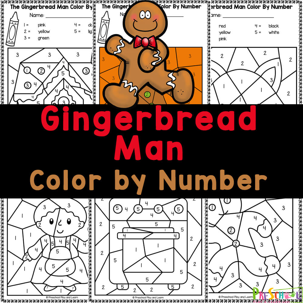 Free gingerbread man color by number worksheets