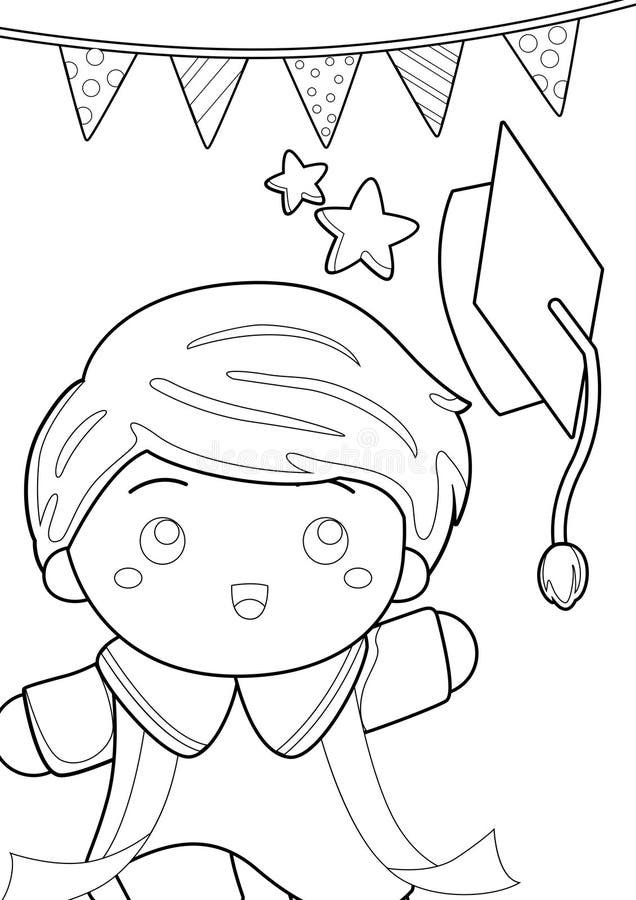 Kids student graduation coloring pages a for kids and adult stock illustration