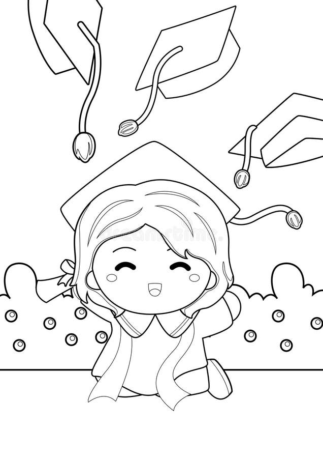 Kids student graduation coloring pages a for kids and adult stock illustration