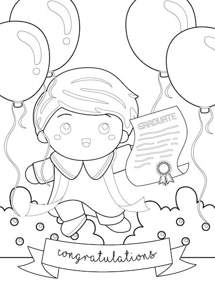 Premium vector coloring pages for kids a page kids graduation theme