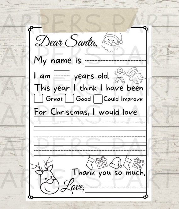 Letter to santa coloring page assist handwriting christmas wishlist download now