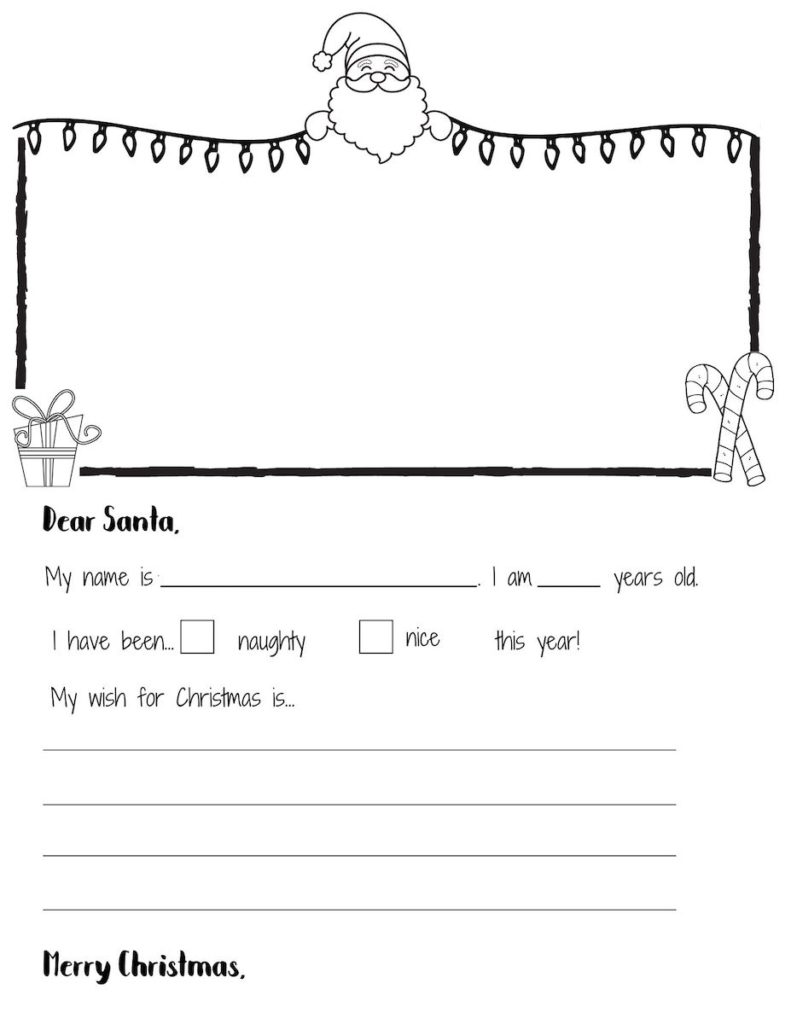 Free letter to santa template in black and white