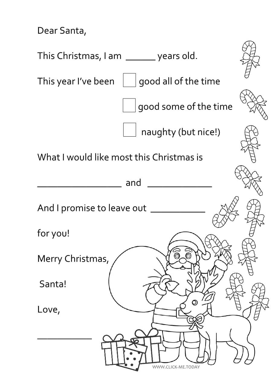 Free printable letter to santa writing set black white pdf