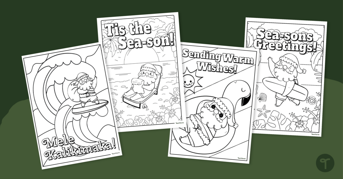 Summer santa colouring pages teach starter