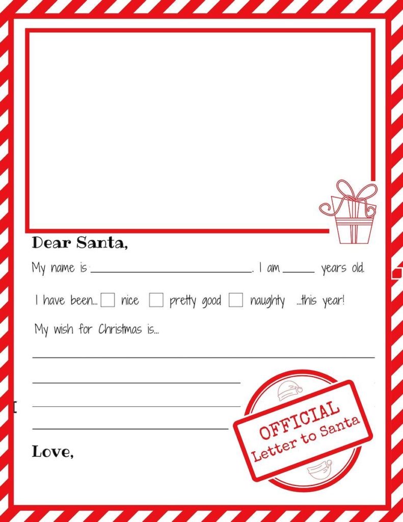 Free letter to santa template in black and white