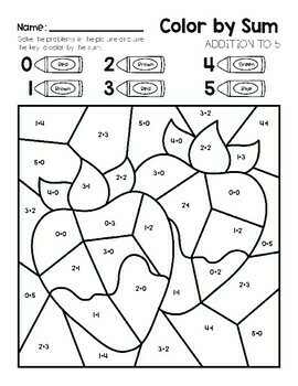 Kindergarten math coloring pages solve the problems in the picture