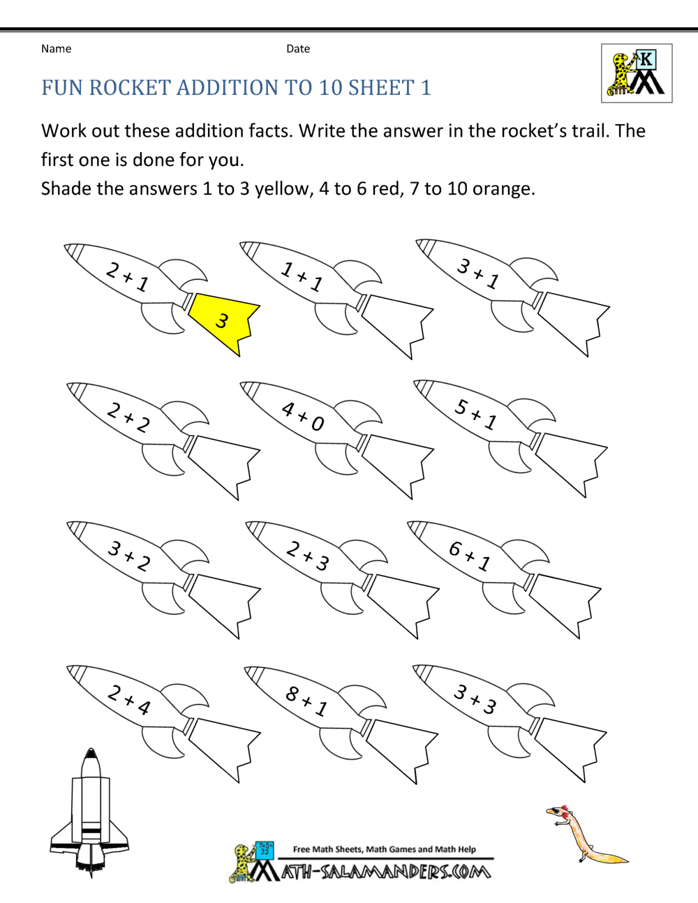 Addition subtraction to coloring sheets for kindergarten